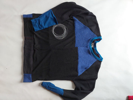 Unisex Merino Sweater Black with teal and circle print MEDIUM