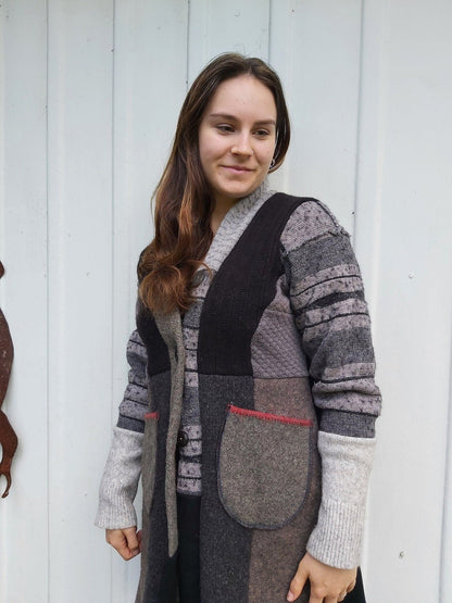 All wool Upcycled Sweatercoat Greys - Heke design