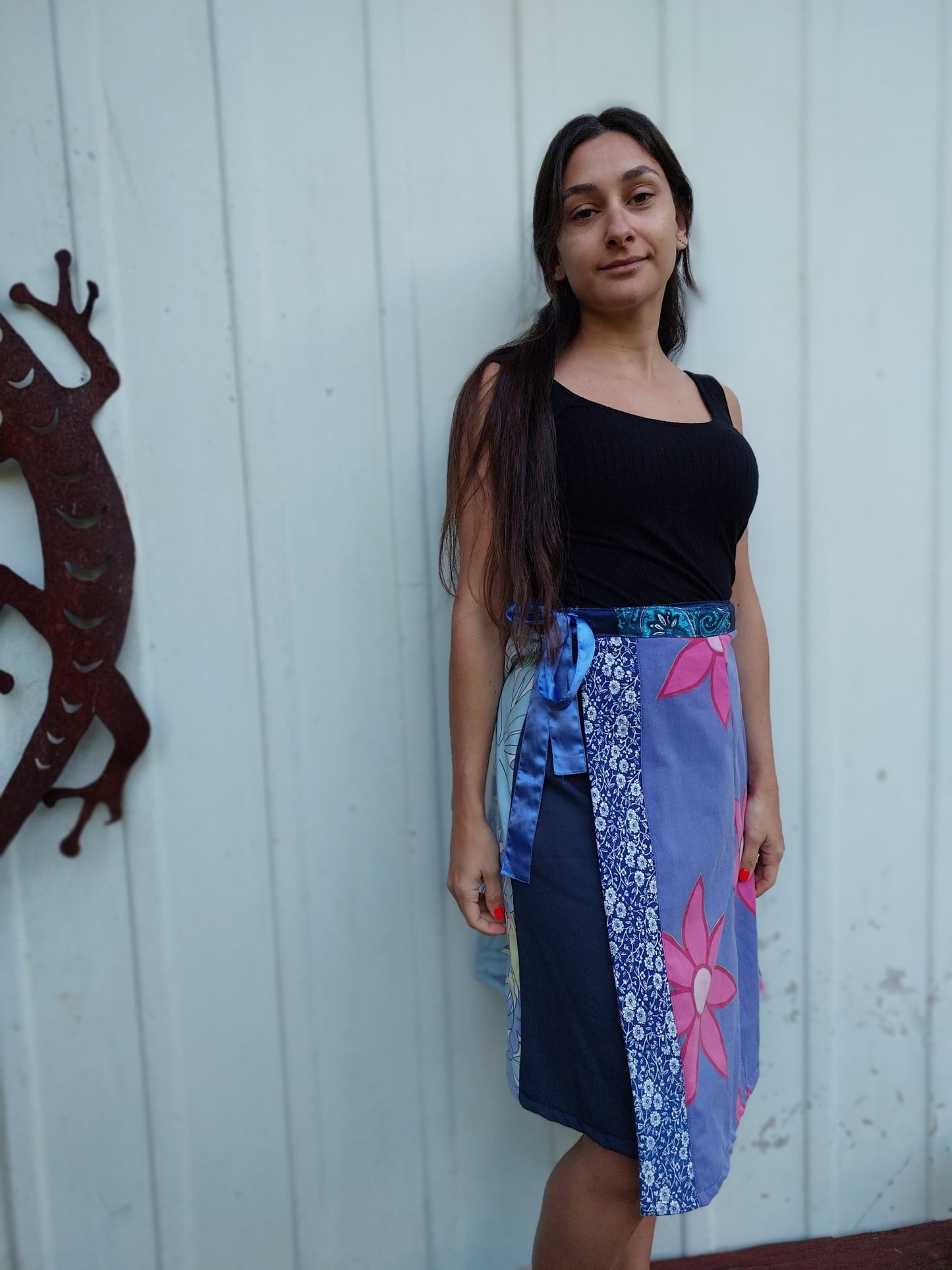 Blue to purple print wrap Skirt - Heke design
