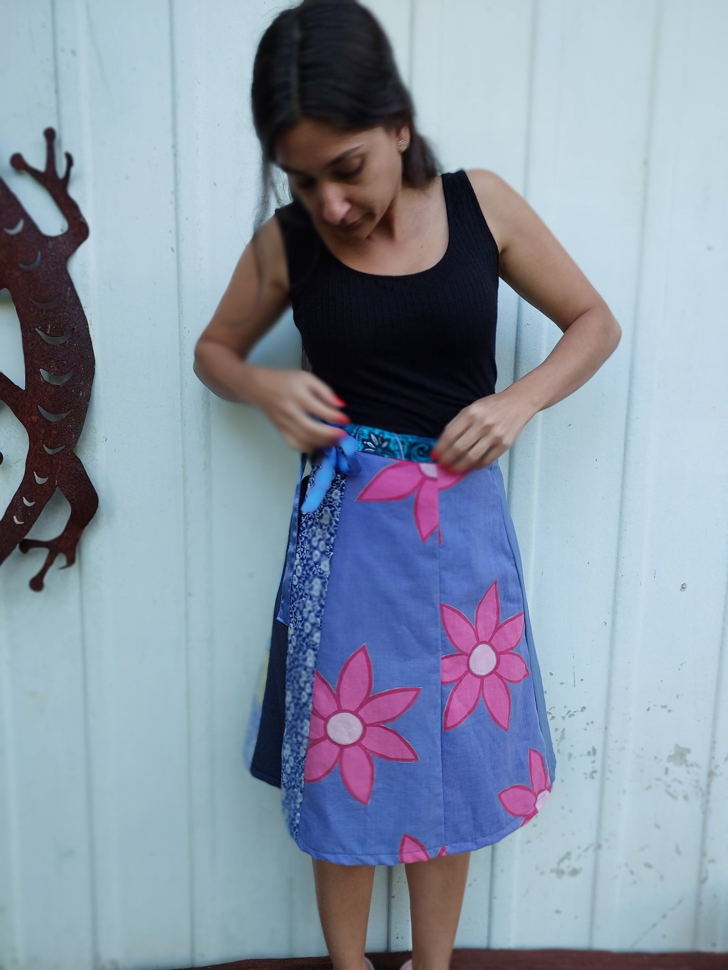 Blue to purple print wrap Skirt - Heke design