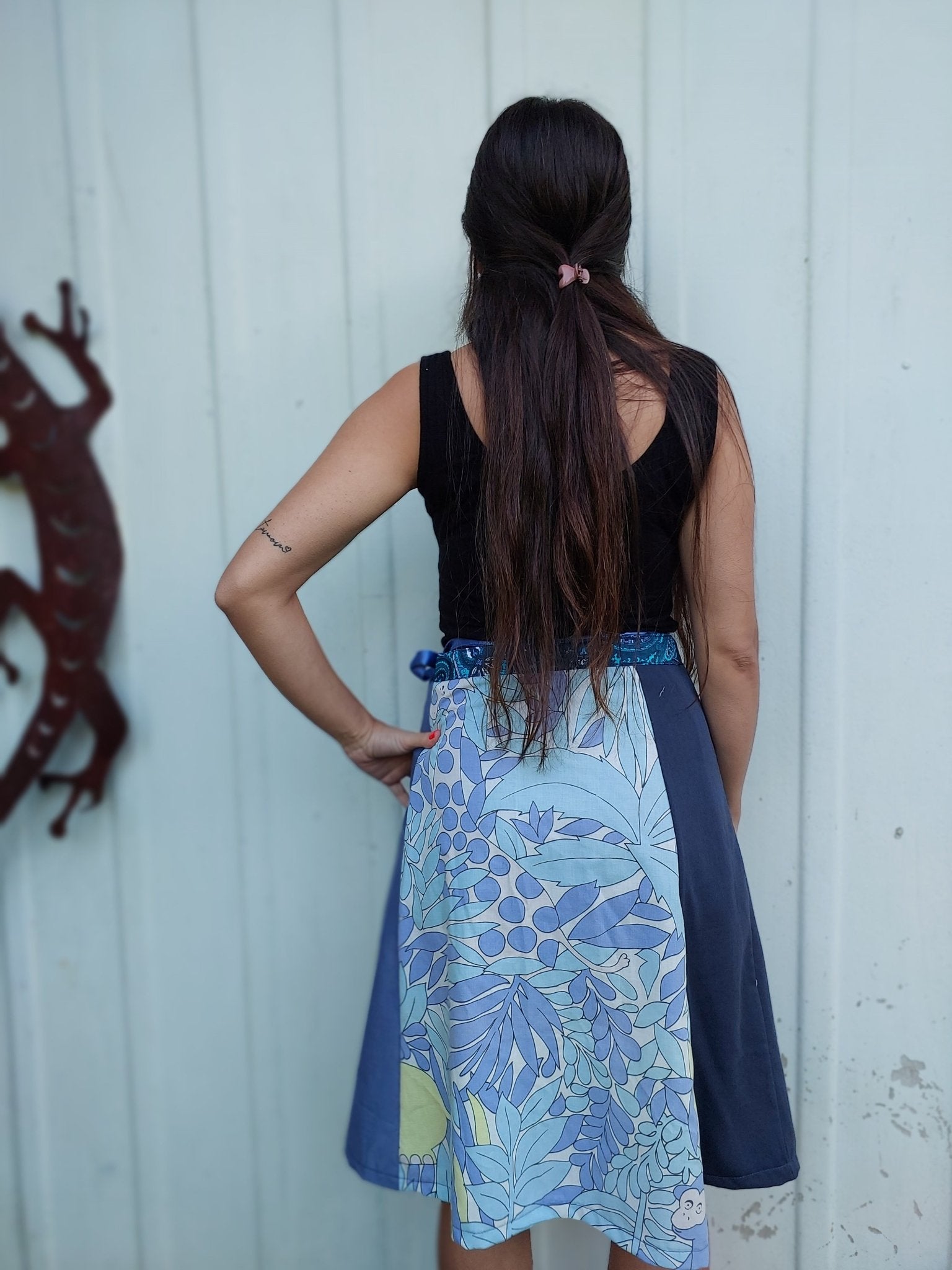 Blue to purple print wrap Skirt Heke design