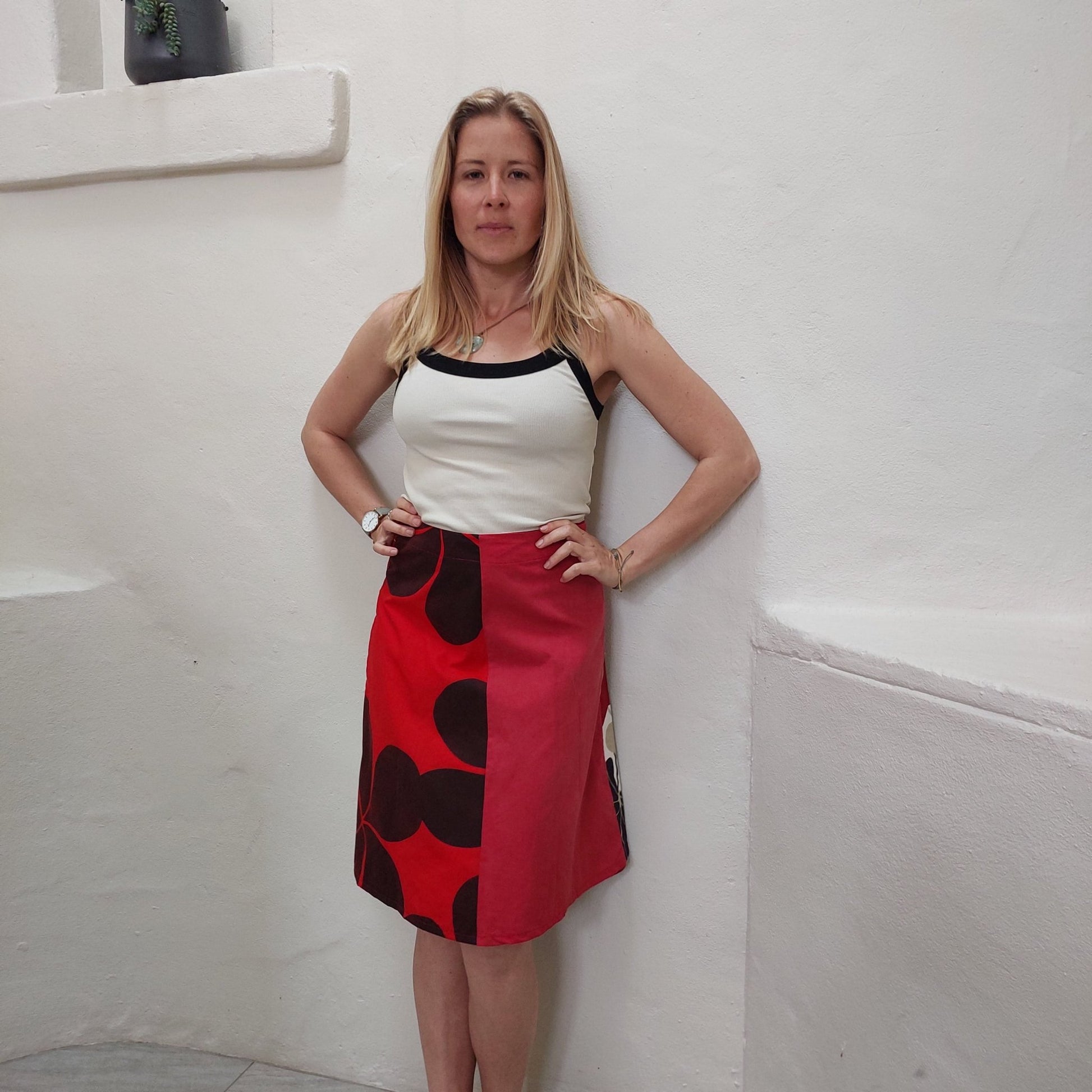 Dark reds floral prints wrap skirt - Heke design