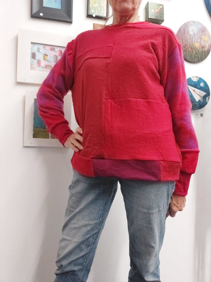Earthy red with diamond pattern sleeves Unisex Merino Sweater MEDIUM - Heke design