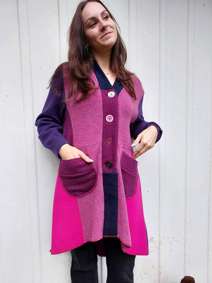 Handmade Pink Wool SweaterCoat size L - Heke design