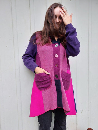 Handmade Pink Wool SweaterCoat size L - Heke design