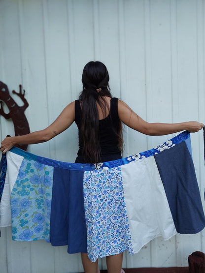 Light blue and white print wrap Skirt - Heke design