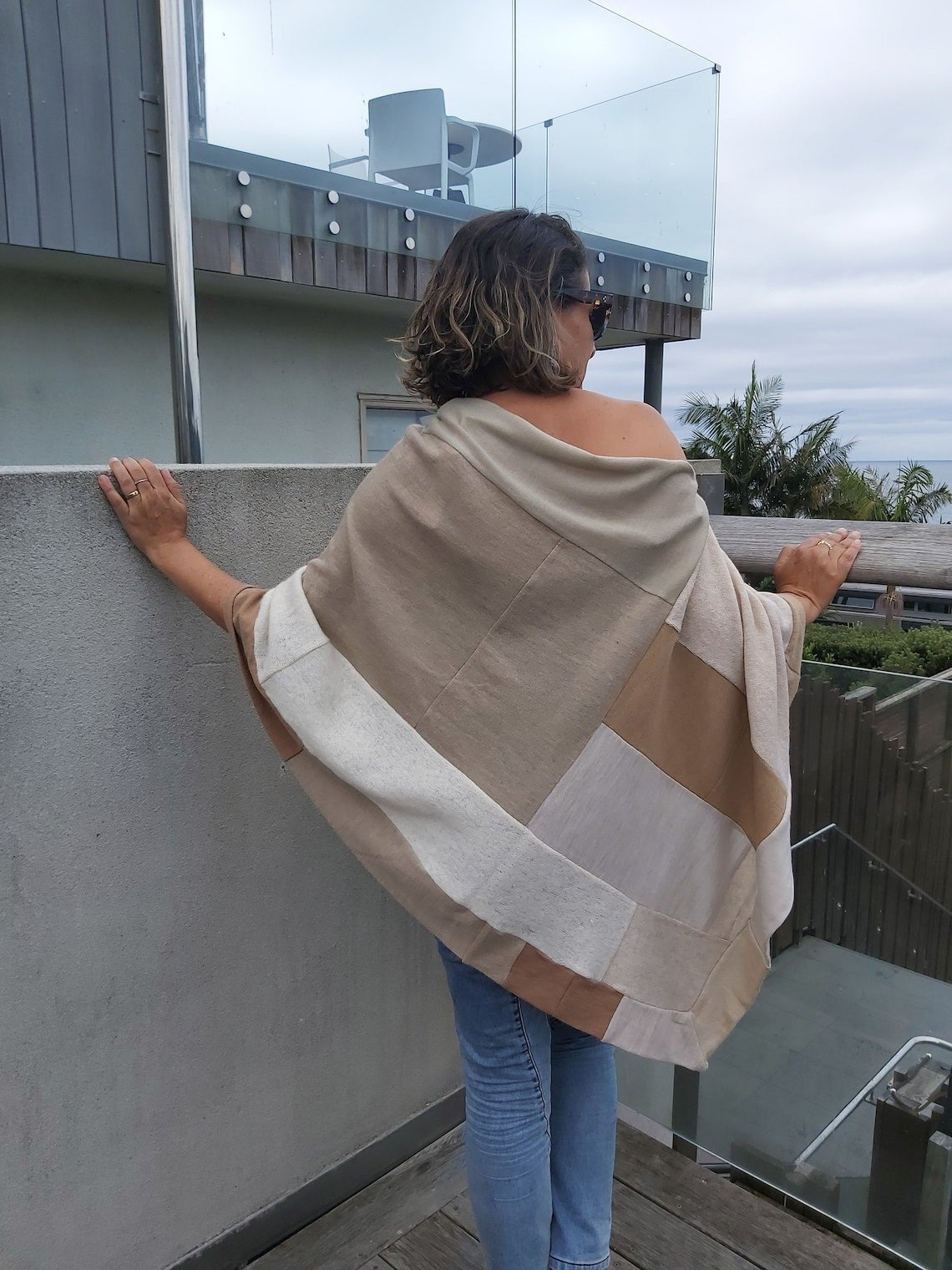 Merino Wool Poncho Beige /Cream - Heke design