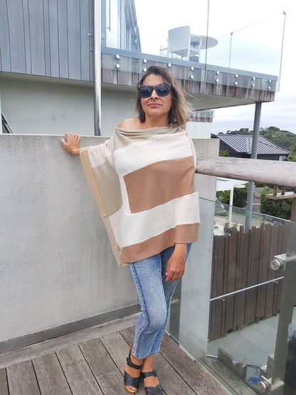 Merino Wool Poncho Beige /Cream - Heke design