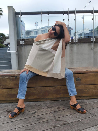 Merino Wool Poncho Beige /Cream - Heke design