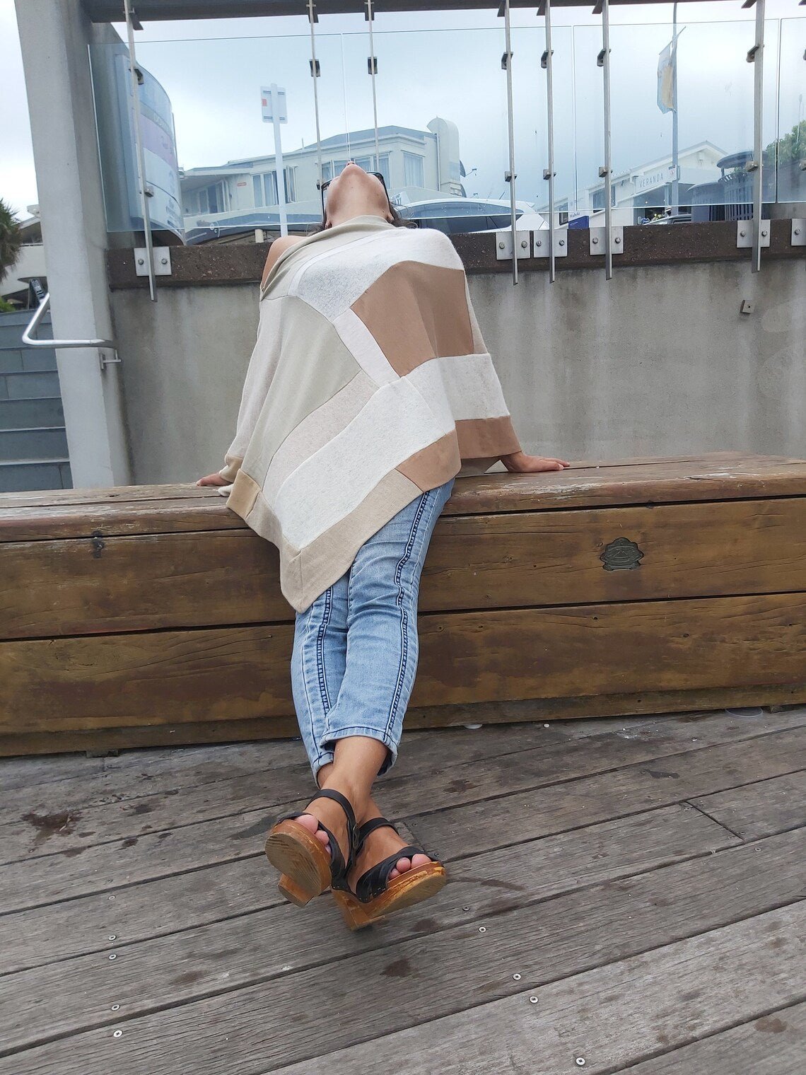 Merino Wool Poncho Beige /Cream - Heke design