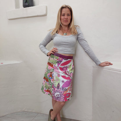 pink floral w tiger Wrap skirt - Heke design