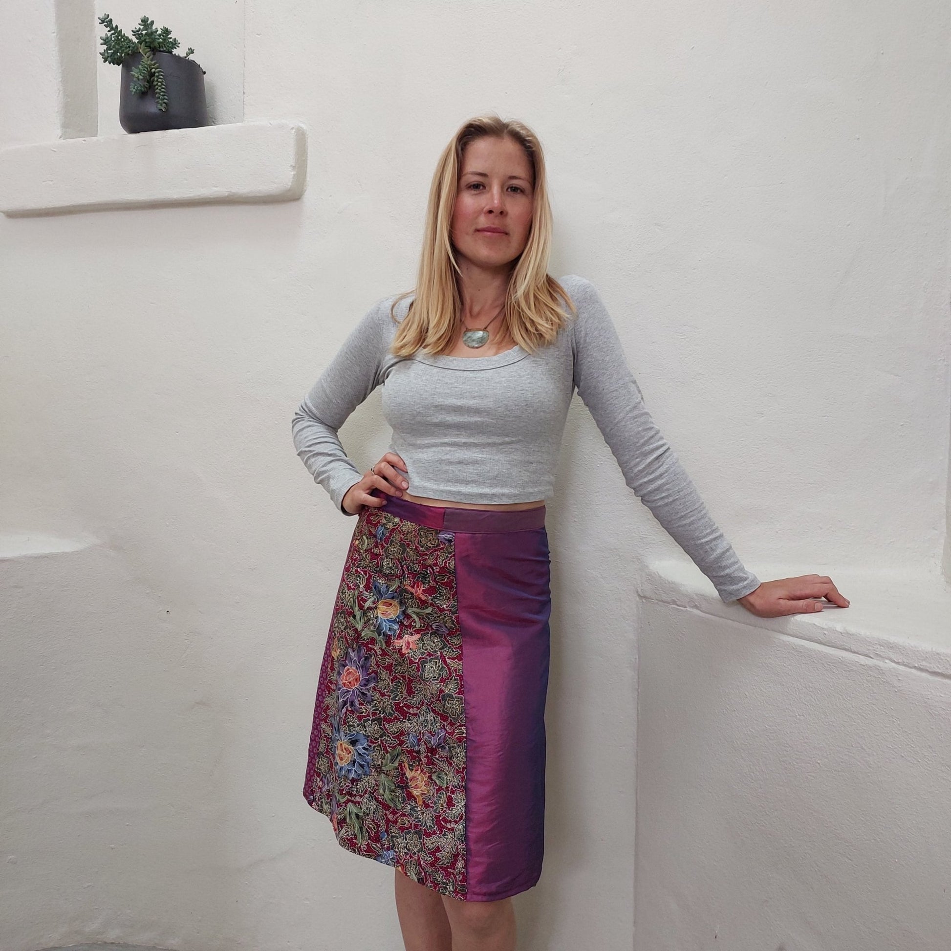 pink floral w tiger Wrap skirt - Heke design