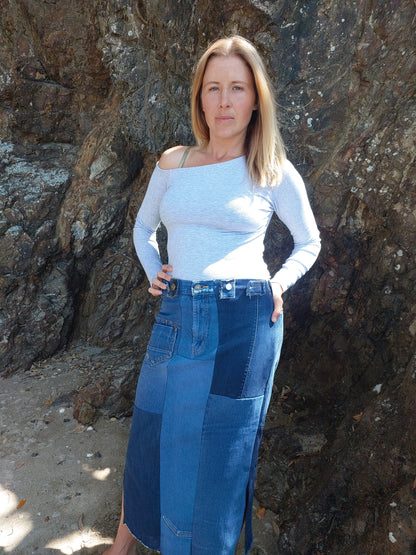 Denim long straight skirt